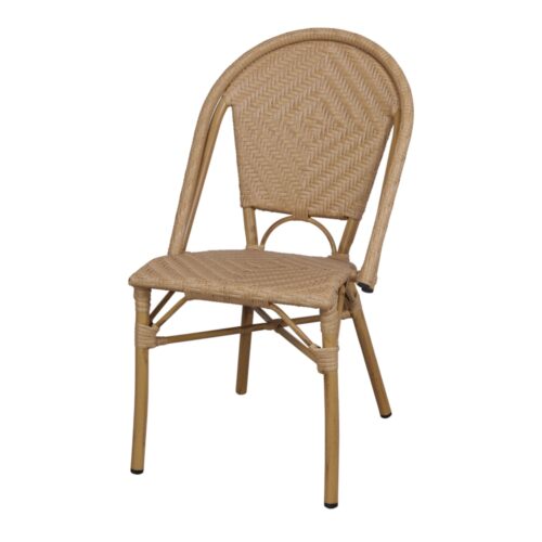 SILLA DE RATTÁN SINTÉTICO SHARON, estilo Bistró fabricada en aluminio imitación bambú y rejilla de rattan sintético, ideal para exteriores.1