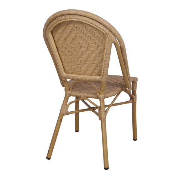 SILLA DE RATTÁN SINTÉTICO SHARON, estilo Bistró fabricada en aluminio imitación bambú y rejilla de rattan sintético, ideal para exteriores.4