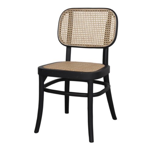 SILLA DE MADERA BIANCA de estilo Vintage, fabricada en madera, con respaldo y asiento con rejilla estilo cannage realizada en fibra natural negro 1