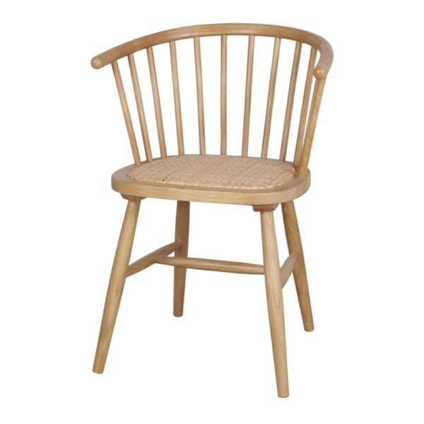 SILLA DE MADERA Y RATTÁN SHERRY de estilo windsor ercol. Fabricada en madera de olmo y el asiento en fibra natural de rattan. 1