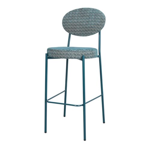 TABURETE ALTO TAPIZADO AMERY PRASLIN estilo Mid Century. azul 1