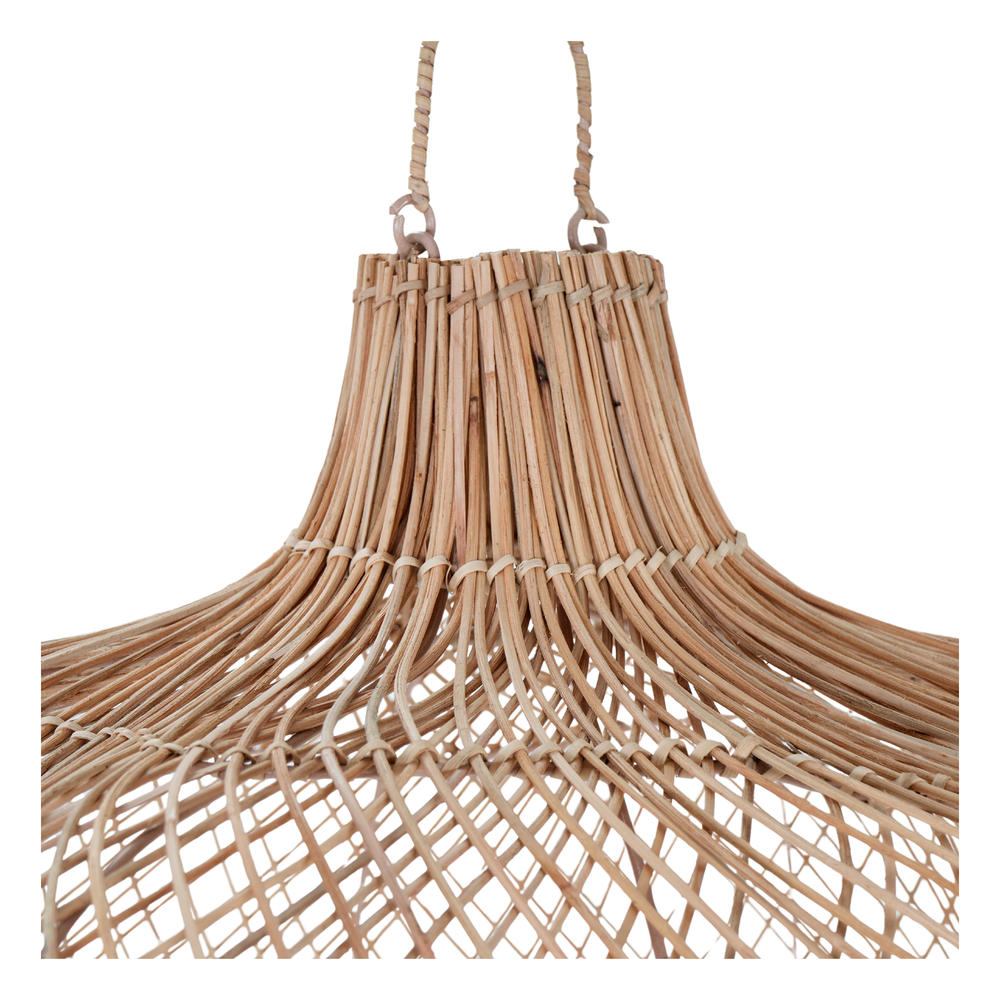 Pantalla lámpara de ratán Halo, de estilo Mediterráneo. Pantalla fabricada en ratán natural. Instalación eléctrica no incluida. Válido interior. detalle superior