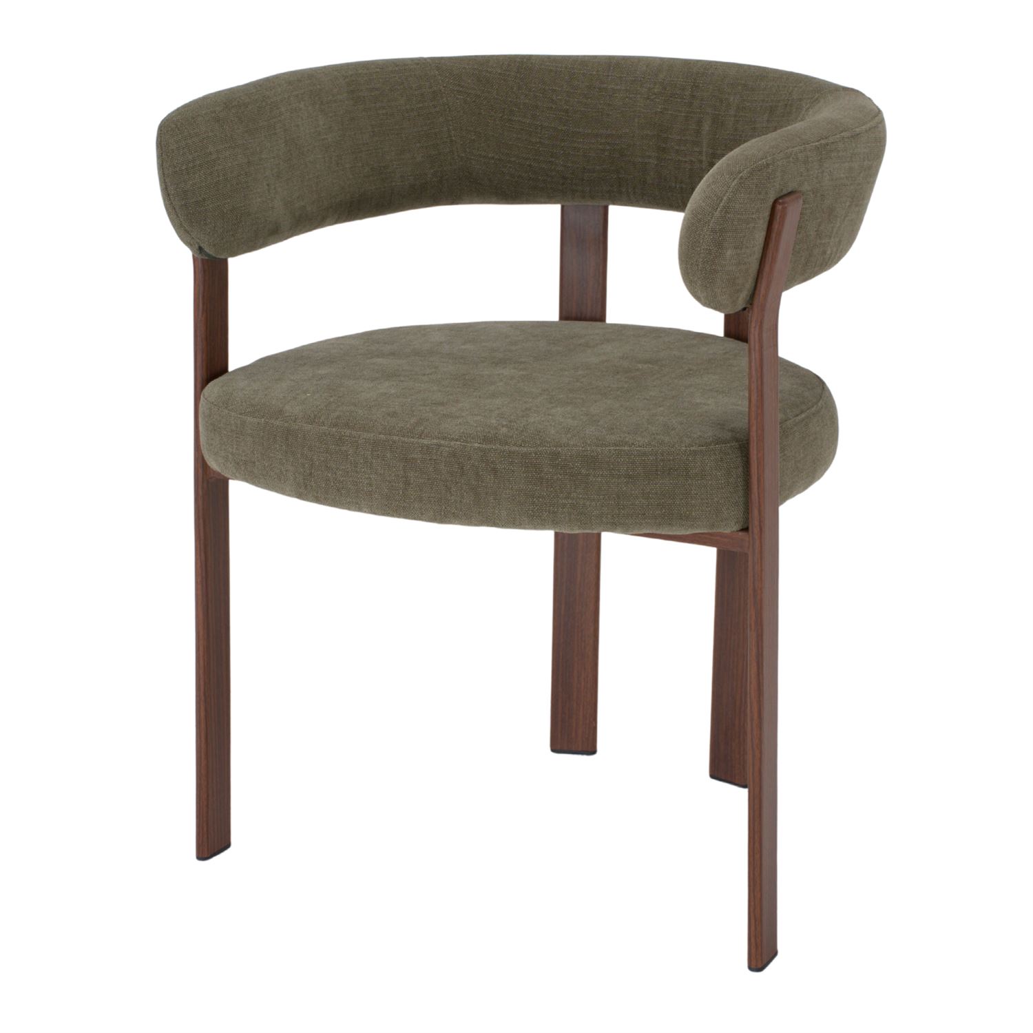 Silla tapizada Kensal, de estilo Contemporáneo. Estructura de acero con acabado en imitación madera. Asiento y respaldo tapizados en textil. Verde