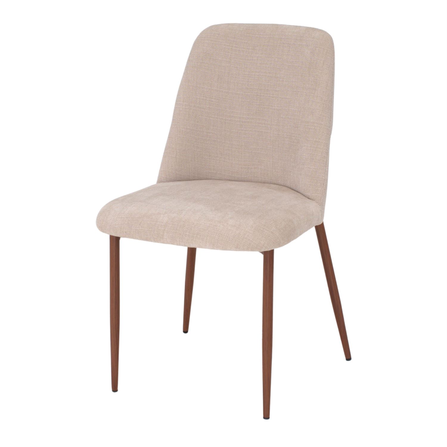 Silla tapizada Alpine, de estilo Contemporáneo. Estructura de acero y patas de aguja, Acabado en imitación madera. Asiento y respaldo tapizados en textil. MARFIL