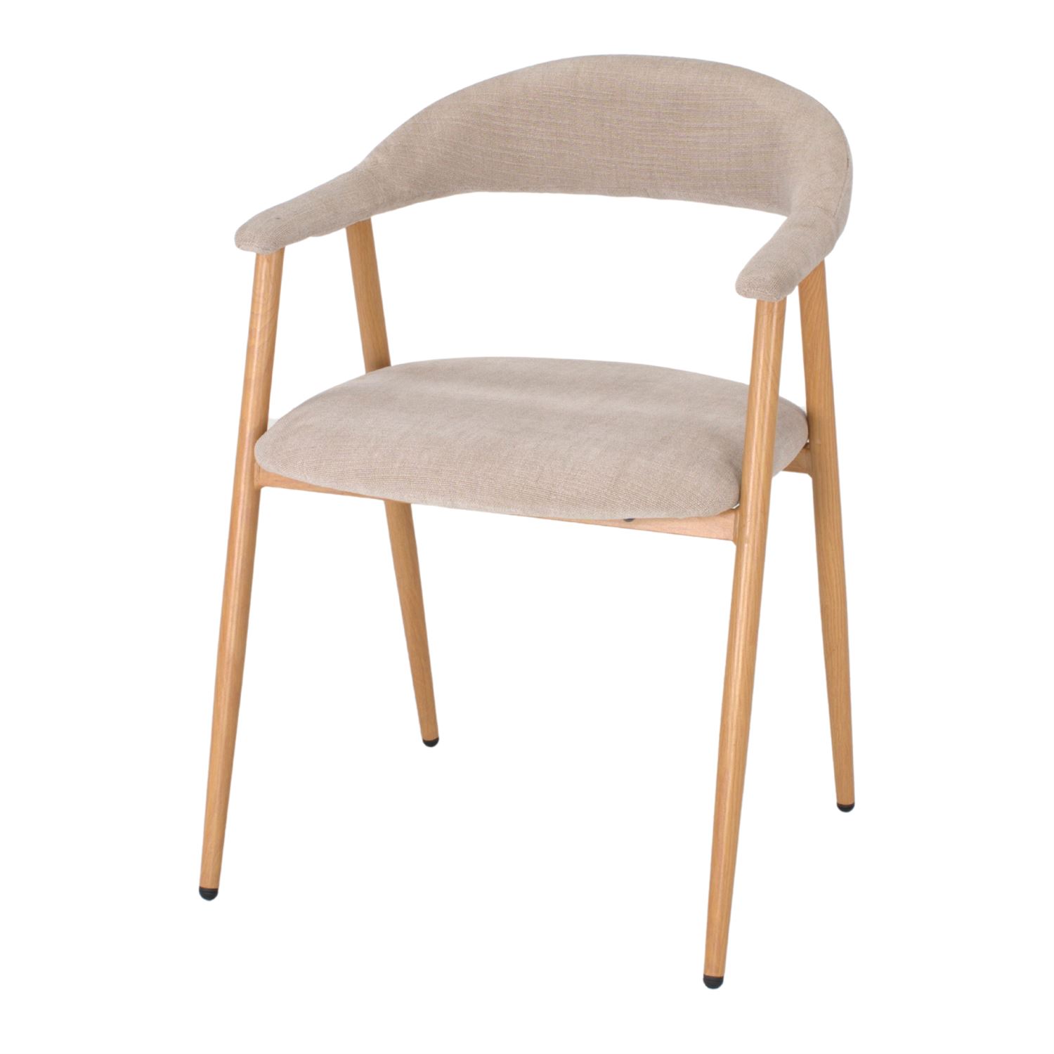 Silla tapizada Darylo, de estilo Contemporáneo. Estructura de acero con acabado en imitación madera de roble. Asiento y respaldo tapizados en textil. marfil