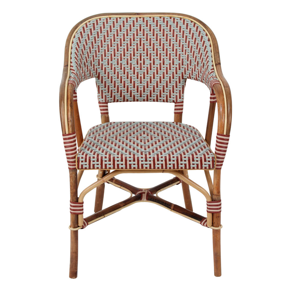 SILLA DE RATÁN LUCCA estilo Bistró. Estructura de ratán natural. Asiento y respaldo en médula de ratán sintético. Apilable. No apta para exterior. frontal